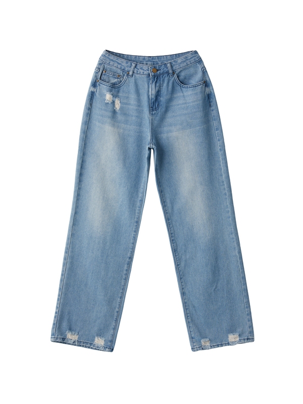 Basic Wash Straight Leg Boyfriend Jeans-2