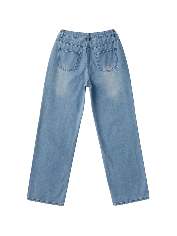 Basic Wash Straight Leg Boyfriend Jeans-3