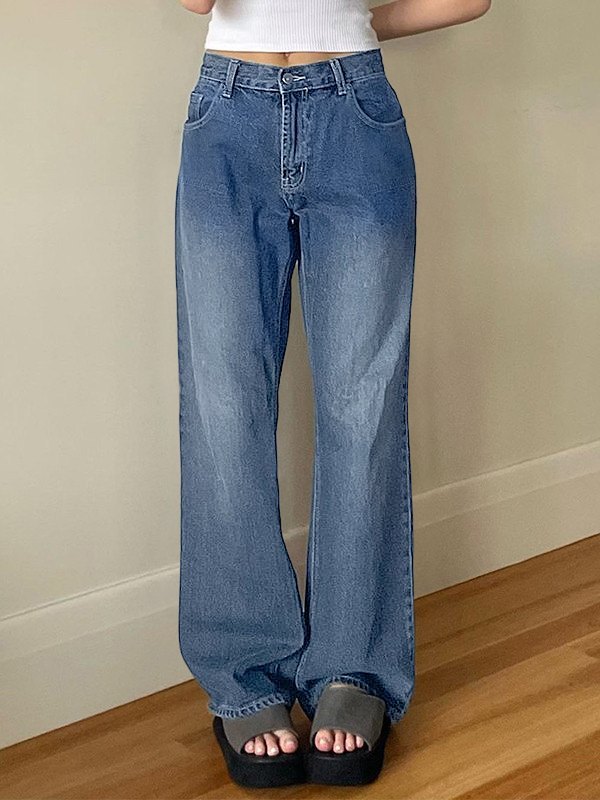 Washed Classic Denim Boyfriend Jeans-1